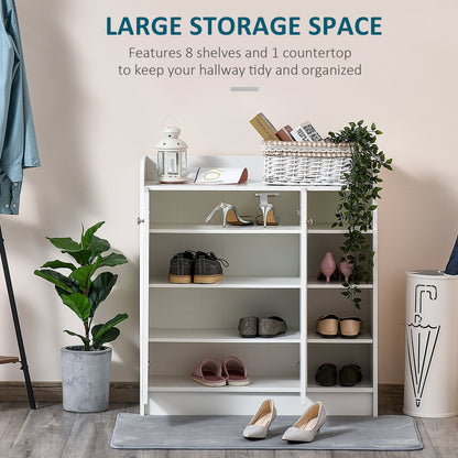 HOMCOM Shoe Storage Cabinet  Two Doors w/ Adjustable 4 Shelves Cupboard Footwear Rack Stand Organiser Hallway White