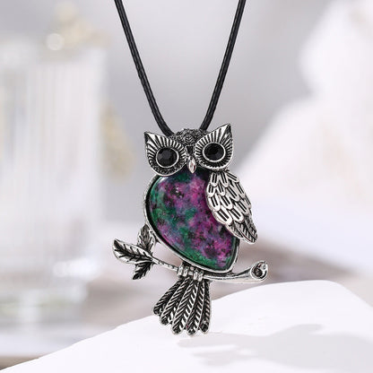 Natural Stone Crystal Pendant Owl Pendant Alloy Accessories Necklace