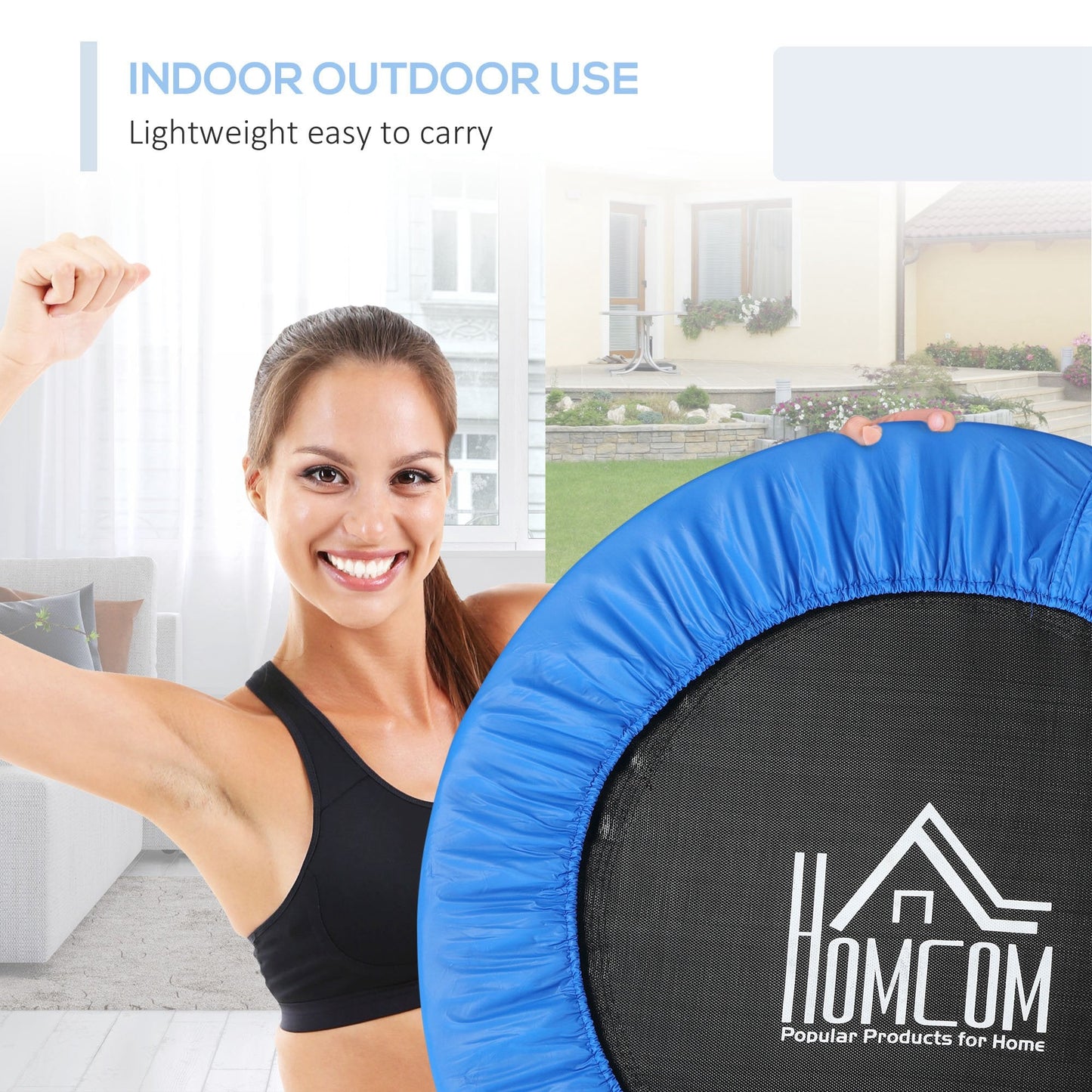 HOMCOM \'ce\'a6101 Mini Fitness Trampoline Home Gym Yoga Exercise Rebounder Indoor Outdoor Jumper with Safety Pad, Support Up to 100 KG, Blue and Black