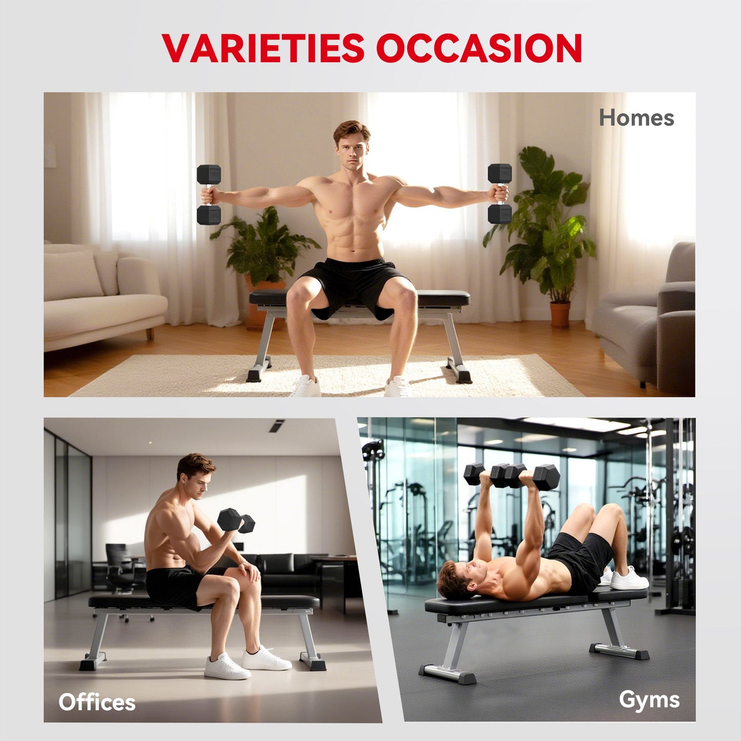 HOMCOM 2x20KG Rubber Hex Dumbbell Portable Hand Weights Dumbbell Home Gym