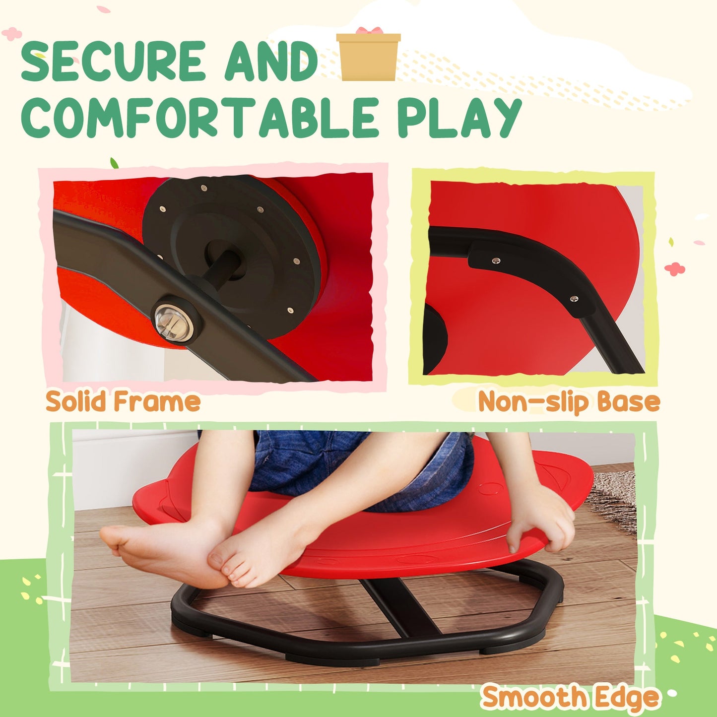 AIYAPLAY Planet-Shaped-kids Swivel Chair, Sensory Spinning Chair for Balance, Coordination Training, Red