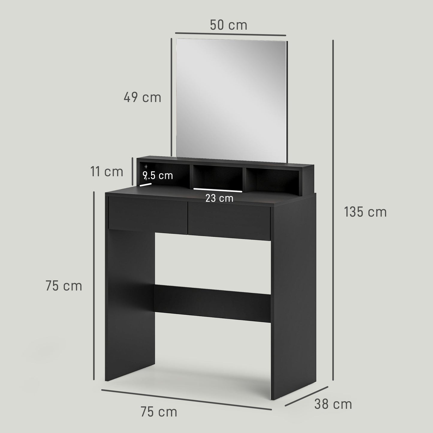 HOMCOM Multi-Storage Dressing Table, with Mirror - Black