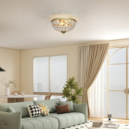 HOMCOM Crystal Chandelier Ceiling Light with 168 Octagonal Beads, Vintage 2-Light Flush Mount Ceiling Light for Living Room, Bedroom, Hallway, Dining Room, Gold Tone