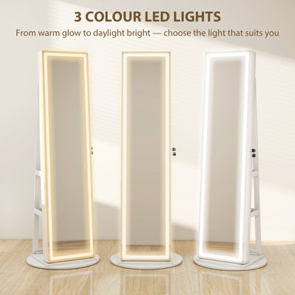 HOMCOM Storage Jewellery Cabinet, with Mirror and Lights - White