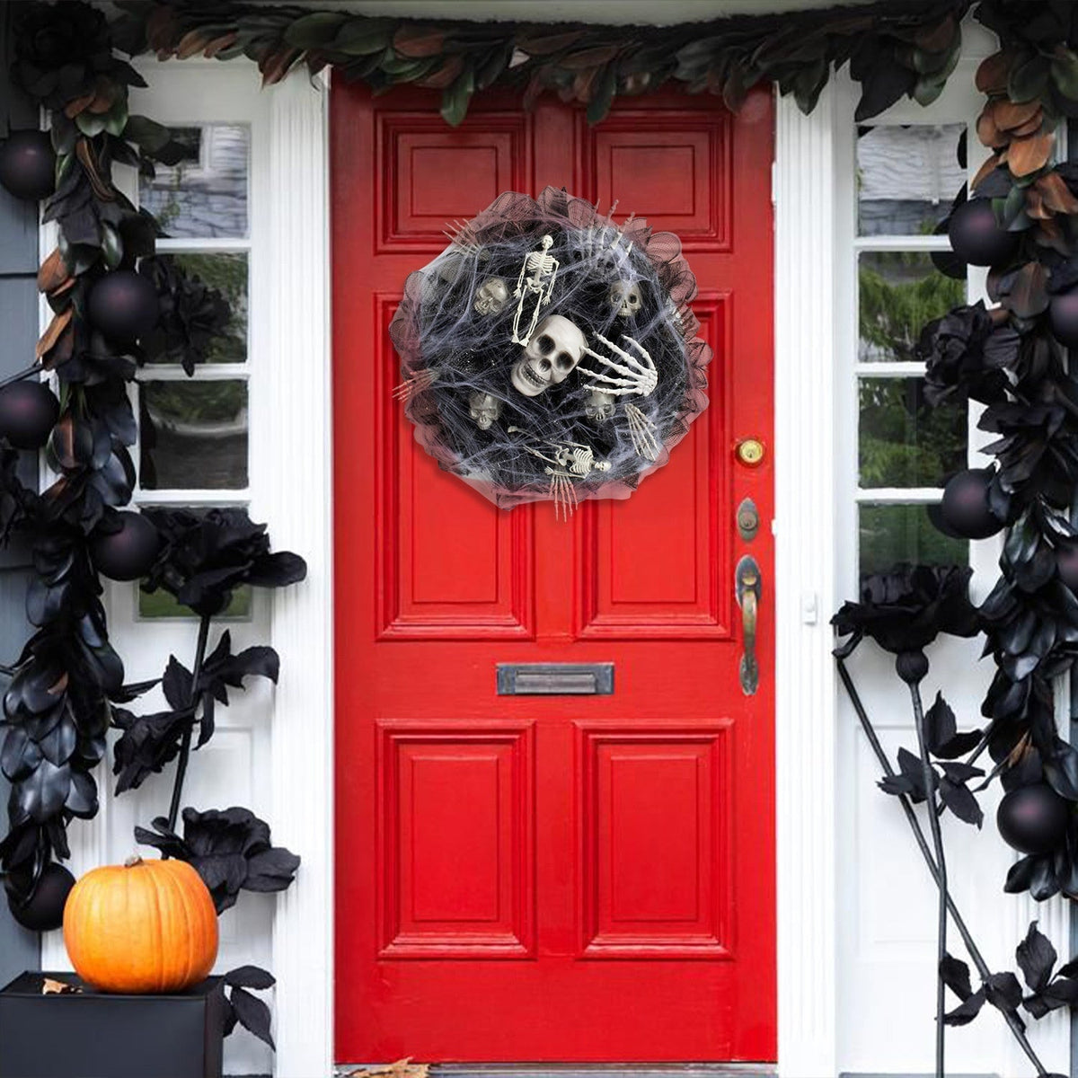 Halloween Black Mesh Skull Garland Party Layout Props