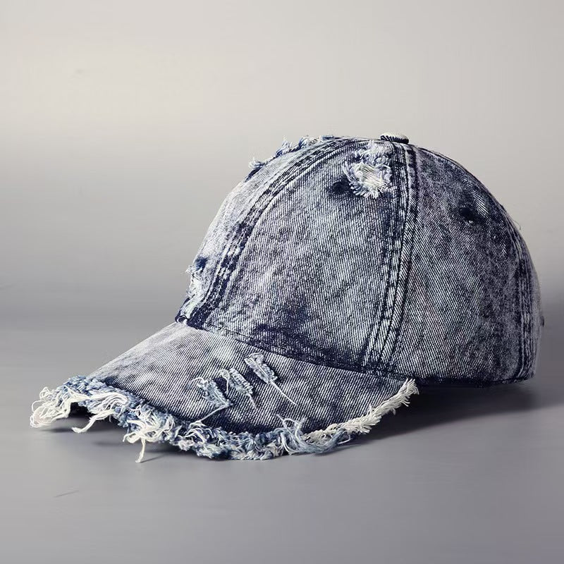 Washed Denim Burr Baseball Cap For Men And Women