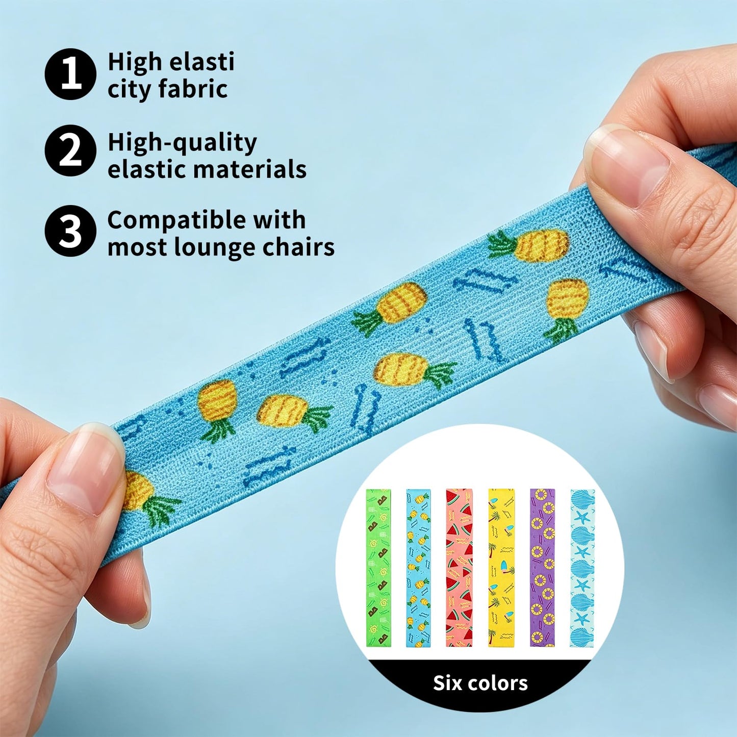 runxsam 6 pcs elastic beach towel bands 40×4.5 cm (6 styles)