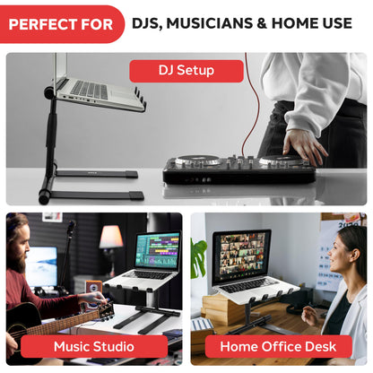 Pyle Single Tray Laptop Stand Adjustable Height Foldable Desk Riser Ergonomic Portable Support for Tablet MacBook DJ Mixer