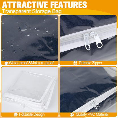 Kikerike Plastic Storage Bags with Easy-Glide Zipper, Pack of 6, Durable Clear Vinyl Zippered Storage Bags for Clothes Sweaters Comforters Blankets