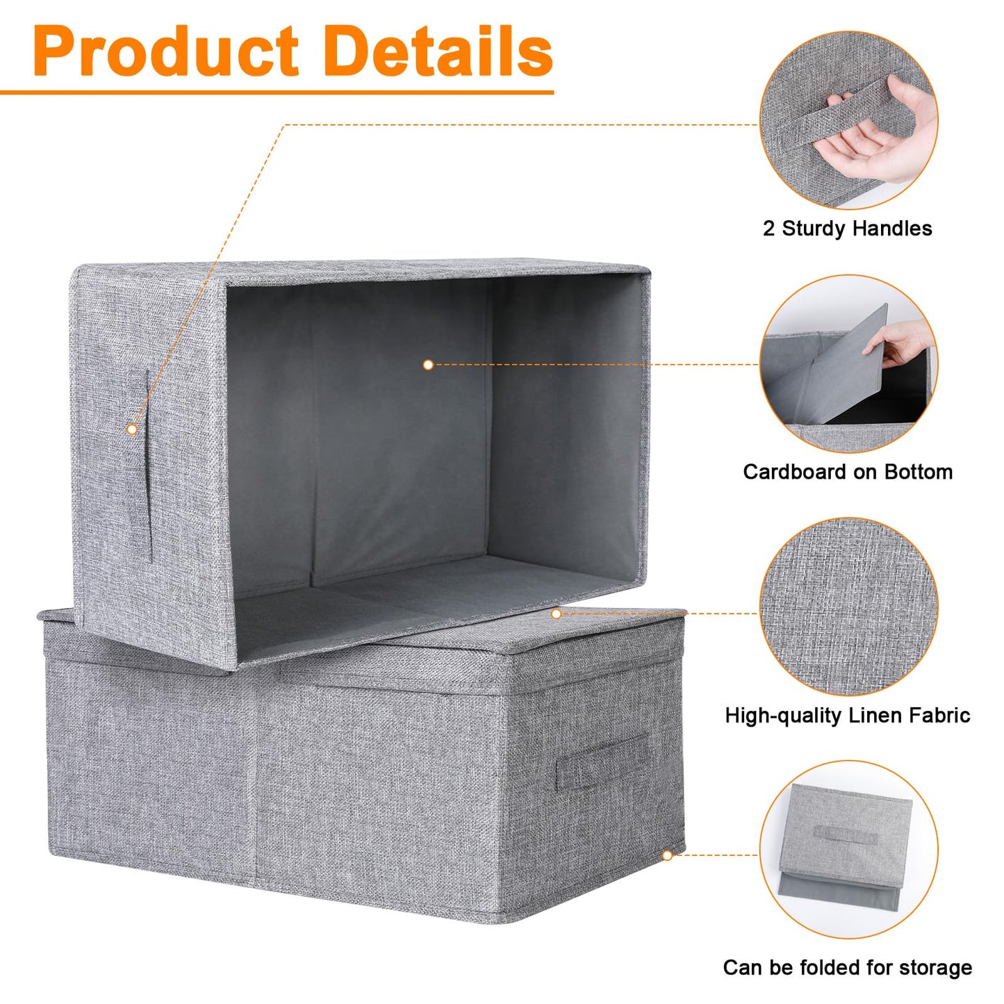 Cozary Storage Box with Lid - Wardrobe Boxes - Foldable Design, 29L Capacity, Linen Fabric, Foldable and Stackable