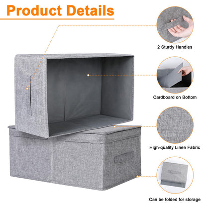 Cozary Storage Box with Lid - Wardrobe Boxes - Foldable Design, 29L Capacity, Linen Fabric, Foldable and Stackable