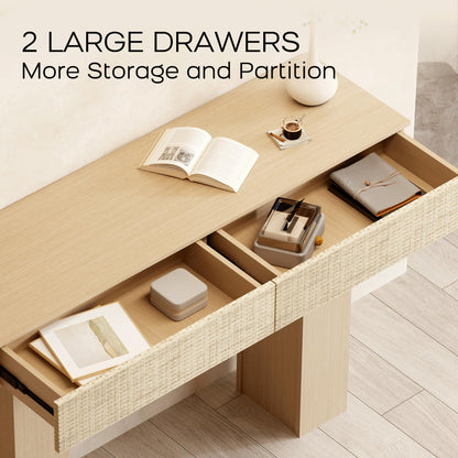 DAWNYIELD Console Table with 2 Rattan Drawers, Wooden Sofa Table