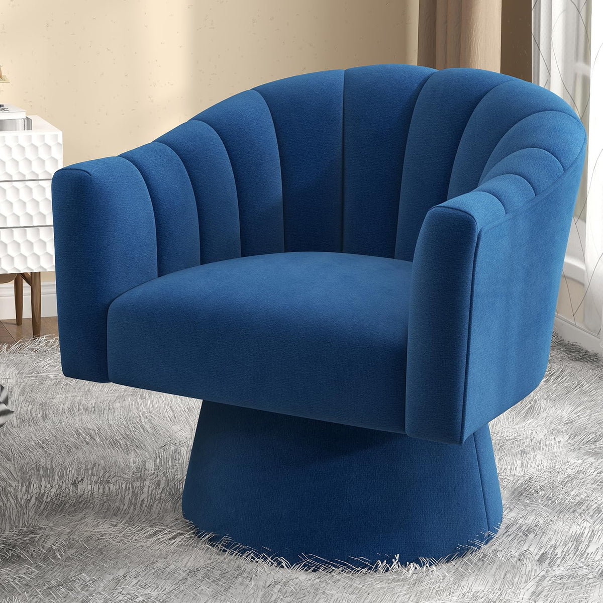 SEYNAR Swivel Accent Chair,Upholstered Velvet 360° Swivel Barrel Chair for Living Room Overstuffed Bouncle Reading Chair Round Armchair for
