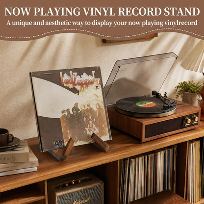 Ligseax Now Playing Vinyl Record Stand – Solid Wooden Record Holder