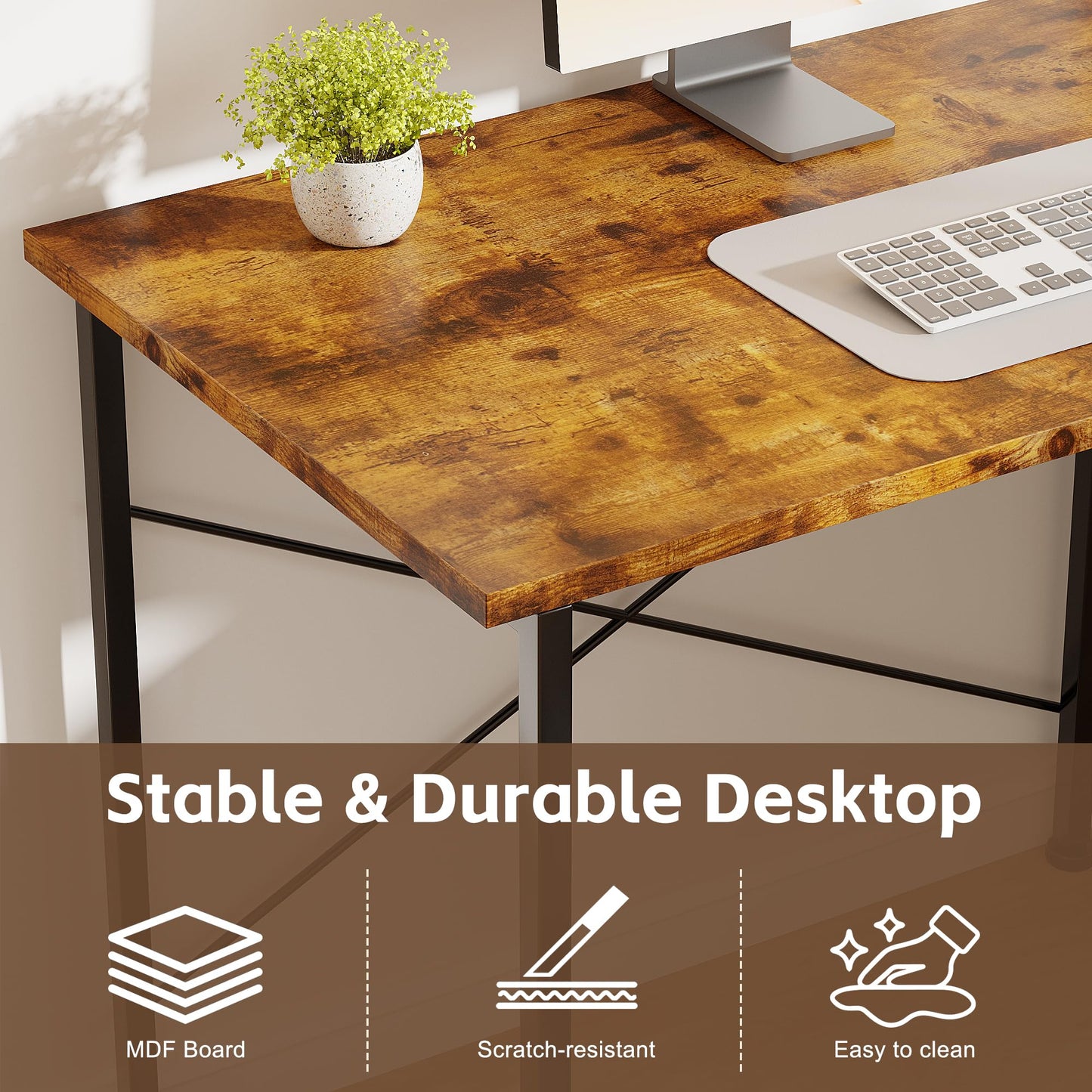 CAIYUN Corner Desk, 50" L Shaped Gaming Desk with Removable Monitor Stand, Computer Desk for Home Office, Metal Frame, Brown