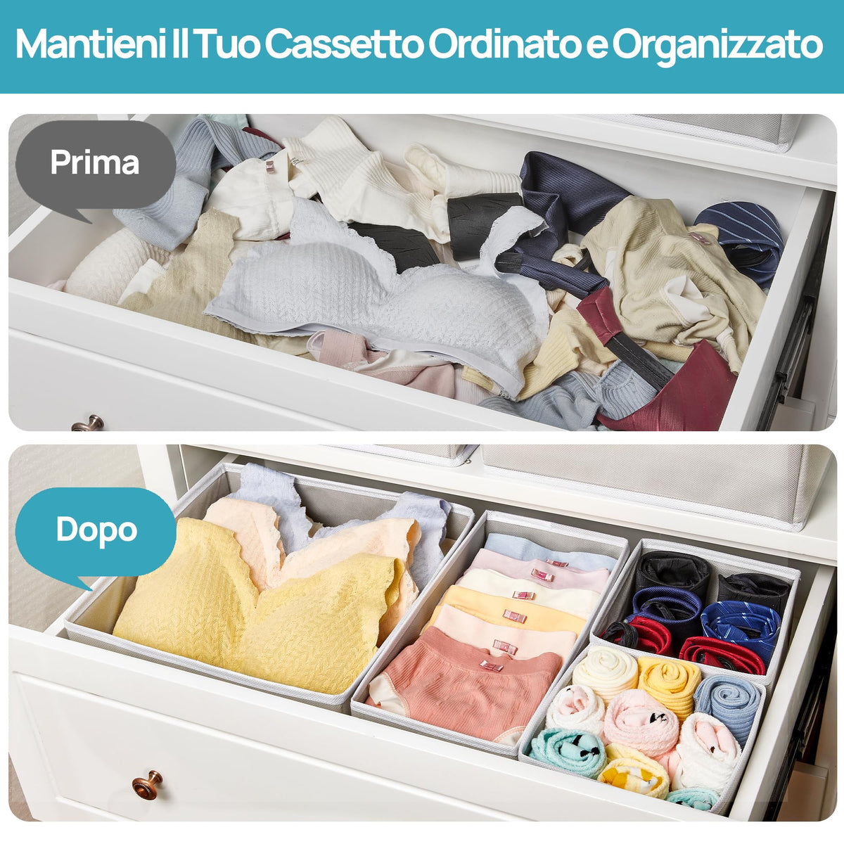 Vtopmart 12 Pack Drawer Organiser Foldable Box - Drawer Dividers Fabric - Wardrobe Storage Organiser for Bras - Underwear, Socks, Baby Clothing