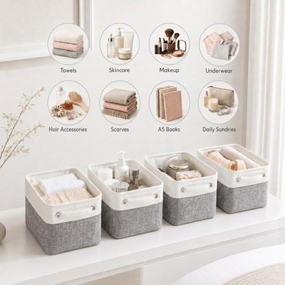 Mangata Fabric Storage Basket with Handles, Grey White S