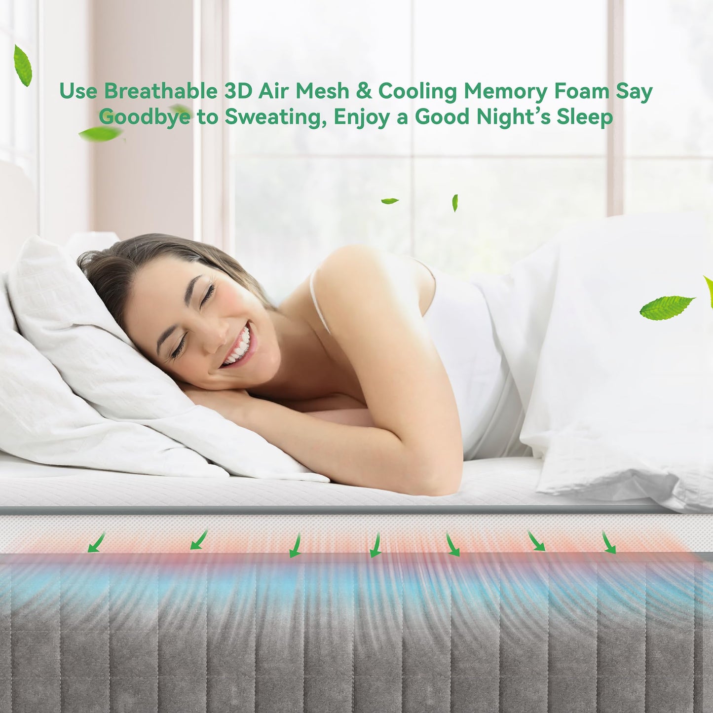 TeQsli 4FT6 Double Mattress, 10Inch Memory Foam Pocket Sprung Hybrid Mattress for Pressure Relief - Medium Firm Mattress-in-Box 135x190x25cm