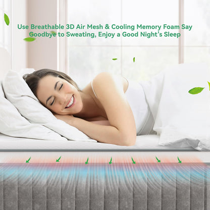 TeQsli 4FT6 Double Mattress, 10Inch Memory Foam Pocket Sprung Hybrid Mattress for Pressure Relief - Medium Firm Mattress-in-Box 135x190x25cm