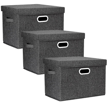 TYEERS Large Storage Box with Lid, Collapsible, Washable, Fabric Storage Box for Clothes, Wardrobe Storage, 44x30x29 cm, Set of 3, Black