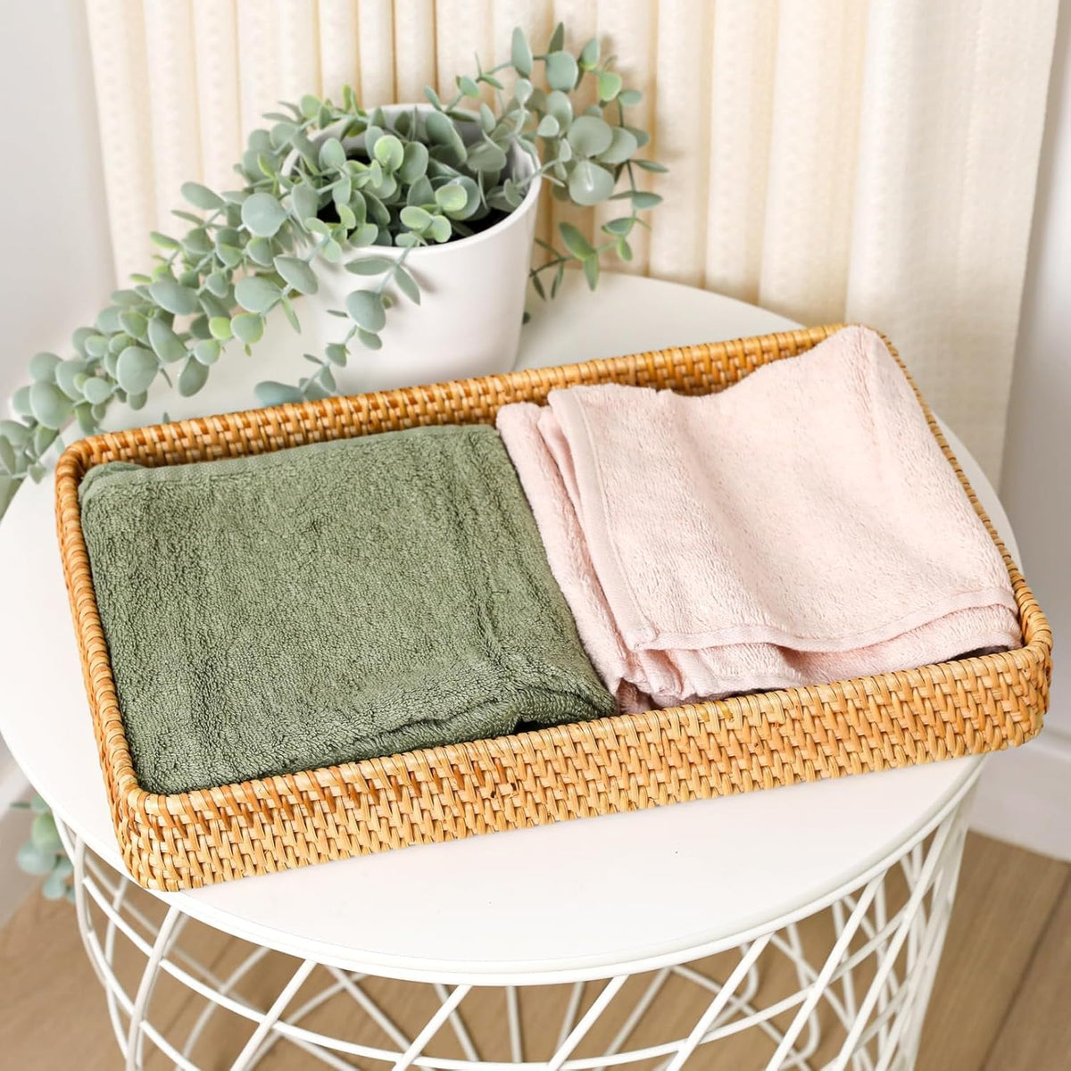 Shallow Rattan Wicker Tray for Keys, Perfume and Decor