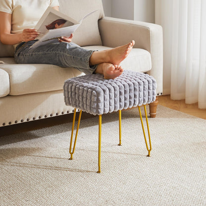 IBUYKE Makeup Vanity Chair, Rectangular Footrest Stool, Grey WBD003G