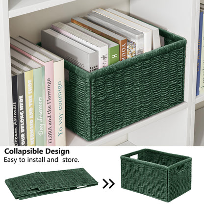 Vagusicc Wicker Storage Basket, Foldable Storage Cubes Organizer Bins, Handwoven Storage Baskets for Shelves Closet Office Bathroom
