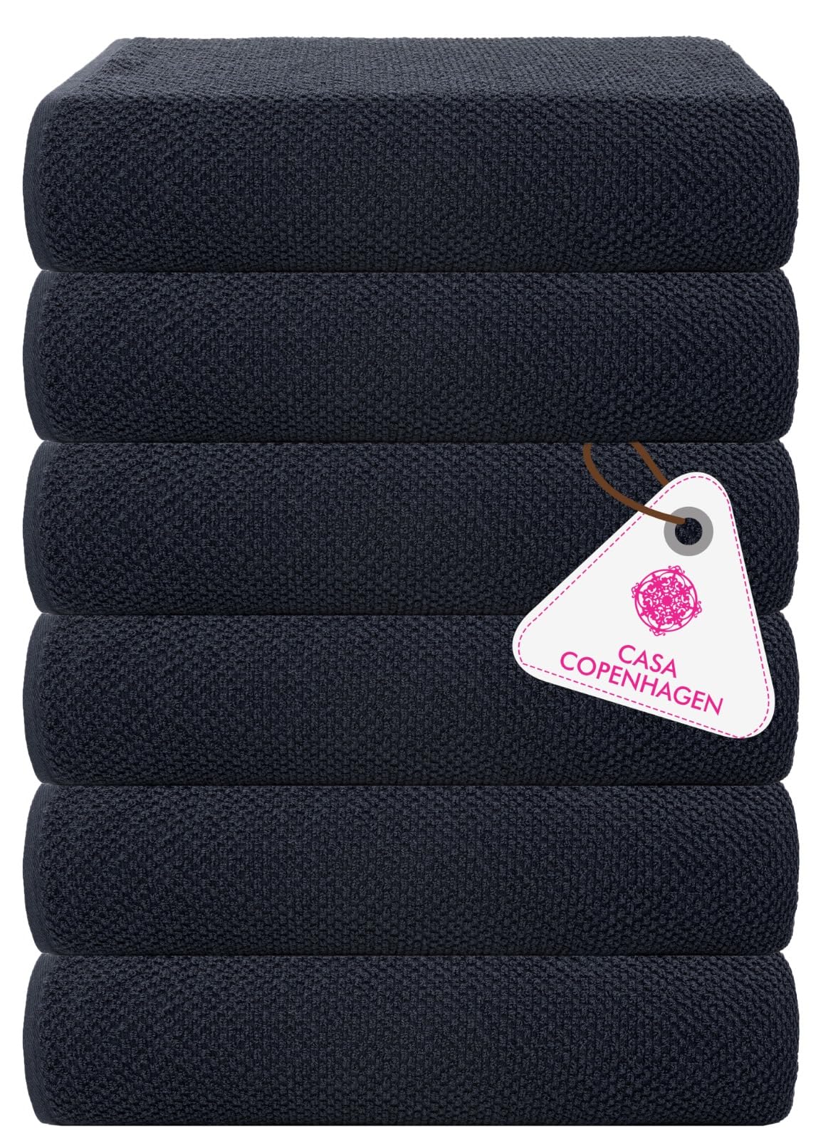 CASA COPENHAGEN Popcorn Textured 6 Piece Small Bath Towel Set - Navy Blue, 550 g/m?, 6 Piece Small Bath Towels, Cotton Towels Rough and Tough Use,