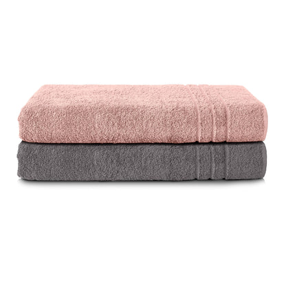Komfortec Bath Towels, 100% Cotton, Quick Dry, 70x200, Grey & Pink