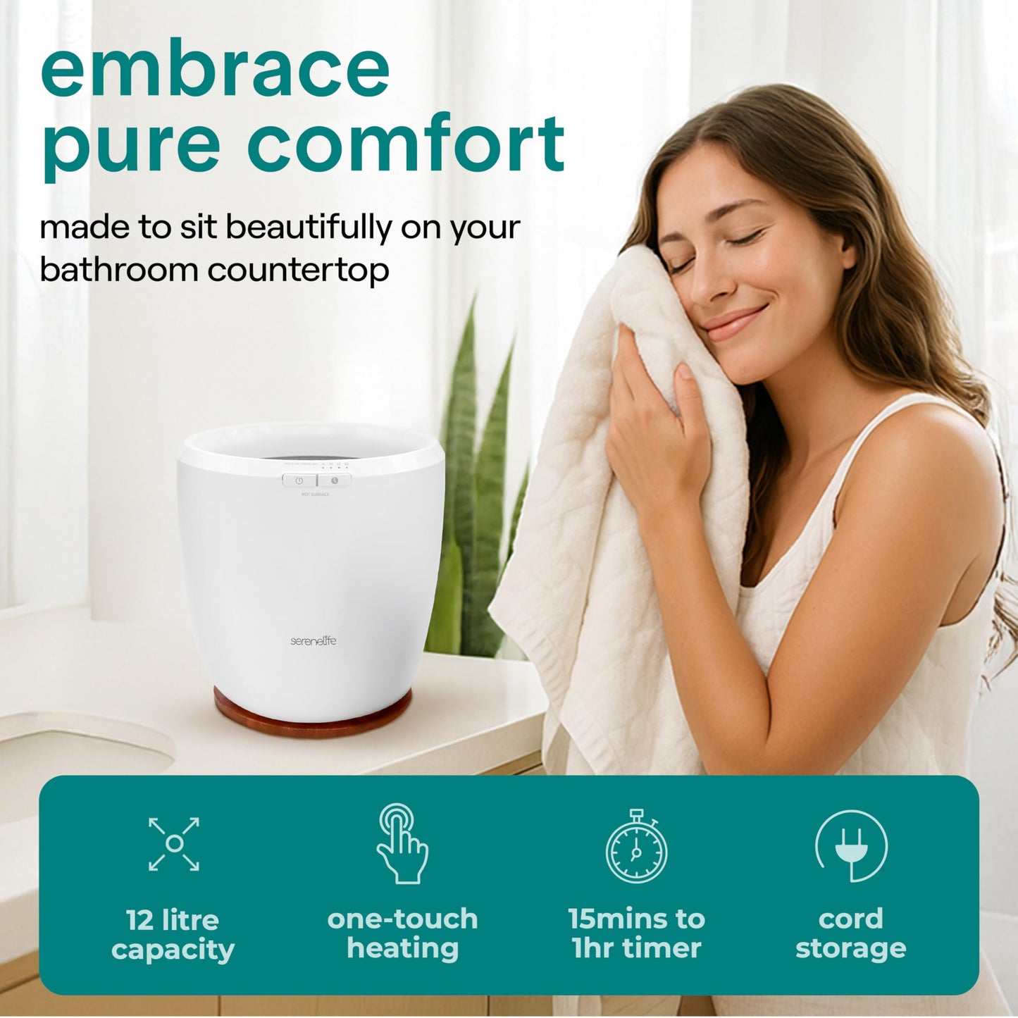 SereneLife Towel Warmer Bucket – Luxury Electric Towel Heater with Auto Shut-Off & Aromatherapy, Fits Large Bath Towel, Blanket, Robe or Pyjamas