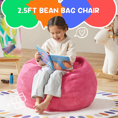 Hobestluk Kids Bean Bag Chair Teardrop Shape with Filling, 2.5FT Pink