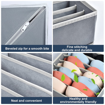 AiQInu Bra Organiser Storage Box, 7 Cell Foldable Drawer Organiser for Bra, Wardrobe Drawer Divider Underwear Organiser for Storing Bras