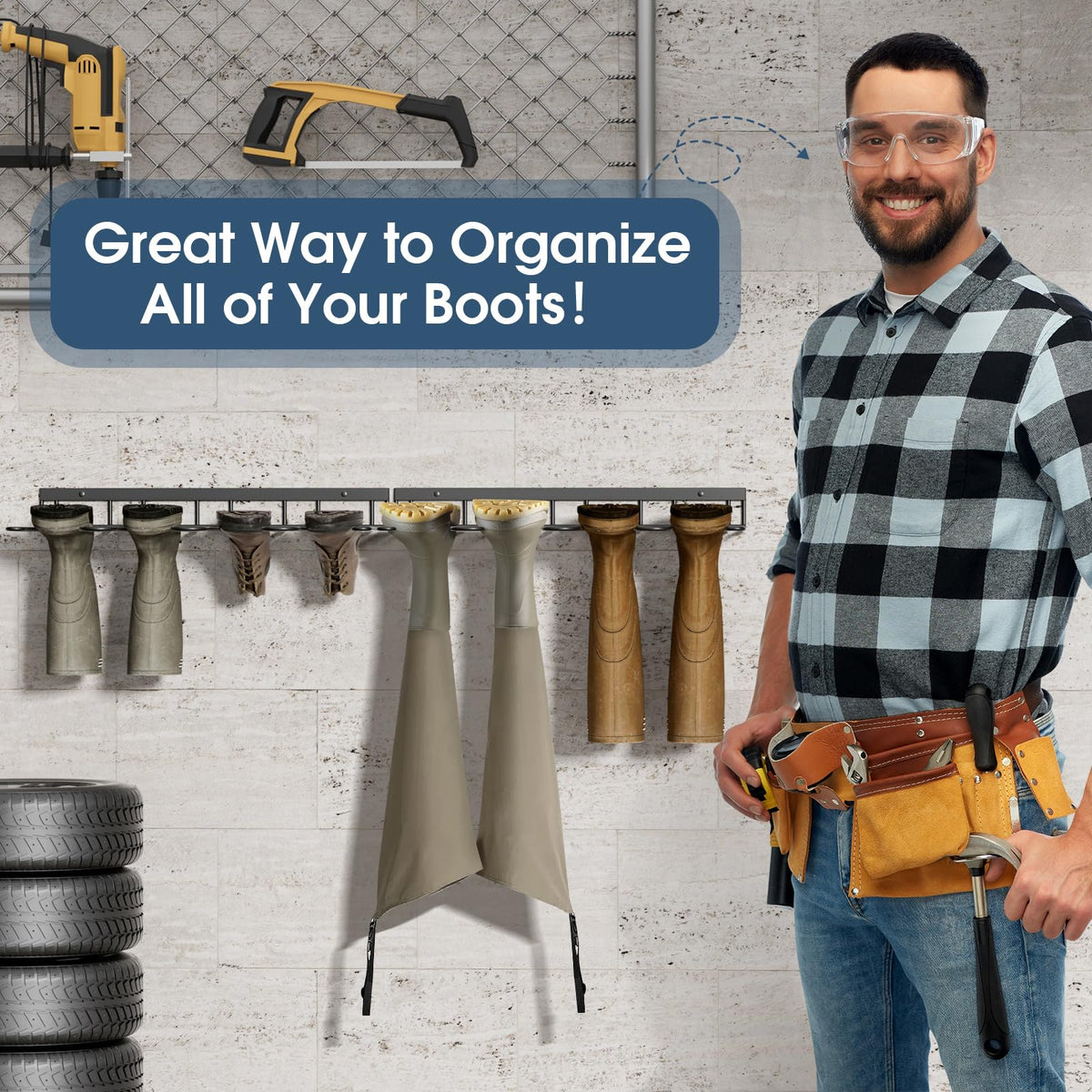 zacurter Welly Boot Rack - Wall Mounted Welly Boot Stand for 4 Pairs - Metal Storage Rack for Outdoor and Indoor