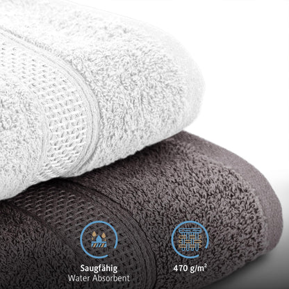 Komfortec Set of 8 Hand Towels 50 x 100 cm 100% Cotton Terry Towelling Soft Anthracite Grey/White