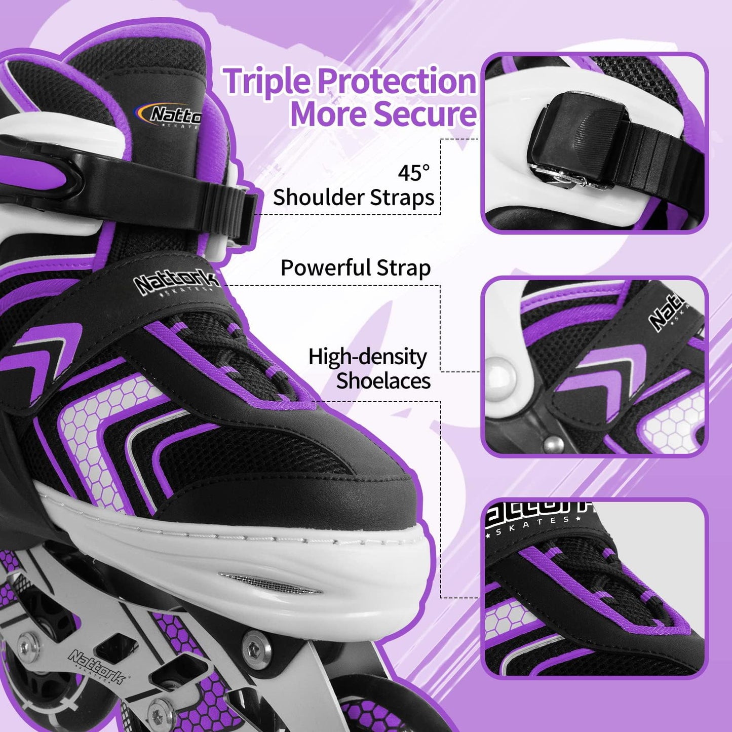 Adjustable Inline Skates for Girls, Girls Roller Skates for Kids Ages 8-12, Roller Skates with All Light up Wheels for Youth, Purple