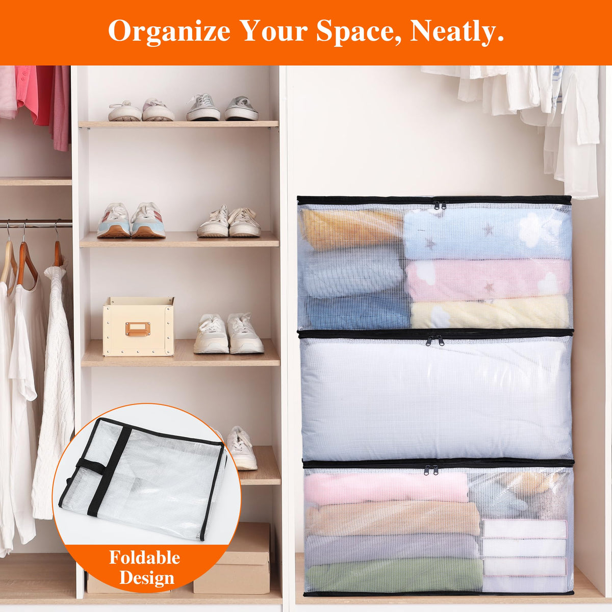 Vieshful 3 Pack 60L Clear Clothes Storage Bag with Handles
