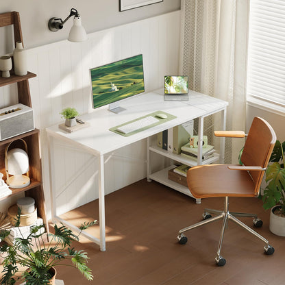 ODK Desk with Storage Shelves, Small Computer Desk, 120 x 48 cm, White