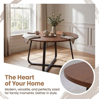 Turosur 47'' Round Dining Table with Walnut Wood Tabletop & Metal Legs