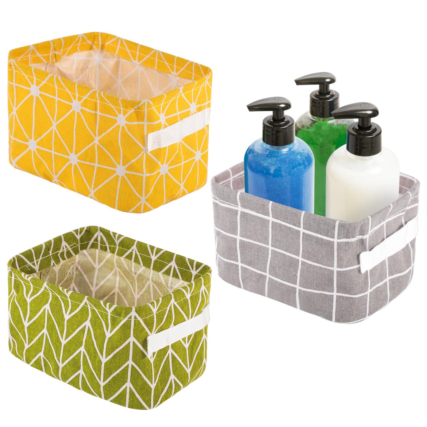 Lanjue 3 Pack Small Fabric Storage Baskets with Handles, 20 x 16 x 14 Cm