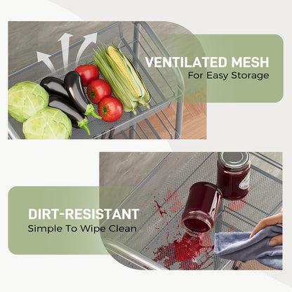 WELDUN 3-Tier Storage Trolley, Meatl Rolling Cart, Mesh Storage Cart Gray