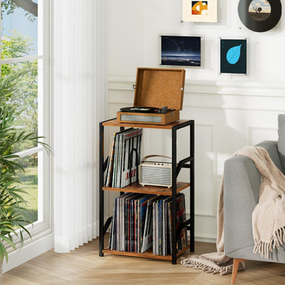 LOAKEKEL Record Player Stand, Vinyl Record Storage Hold Up to 200 Albums