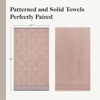 Pacific Coast Textiles Damask Jacquard Towels with Embellished Border, Cotton, Peach, Set of 6