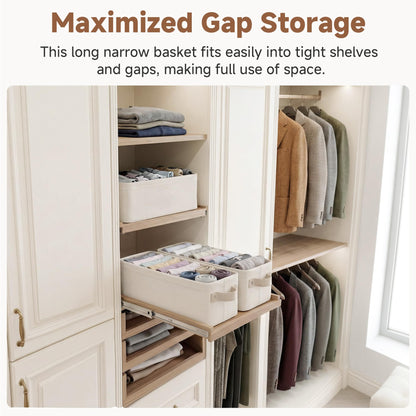 StorageWorks Narrow Storage Boxes, Small Baskets for Organising Toy, Long Storage Baskets with Handles, Rectangle Fabric Storage Boxes