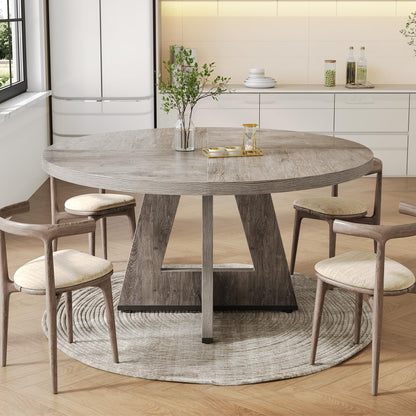 LITTLE TREE Round Dining Table for 4-6 People, 47 Inches Dining Room Table with Wooden Pedestal Base, Grey Dinner Tables