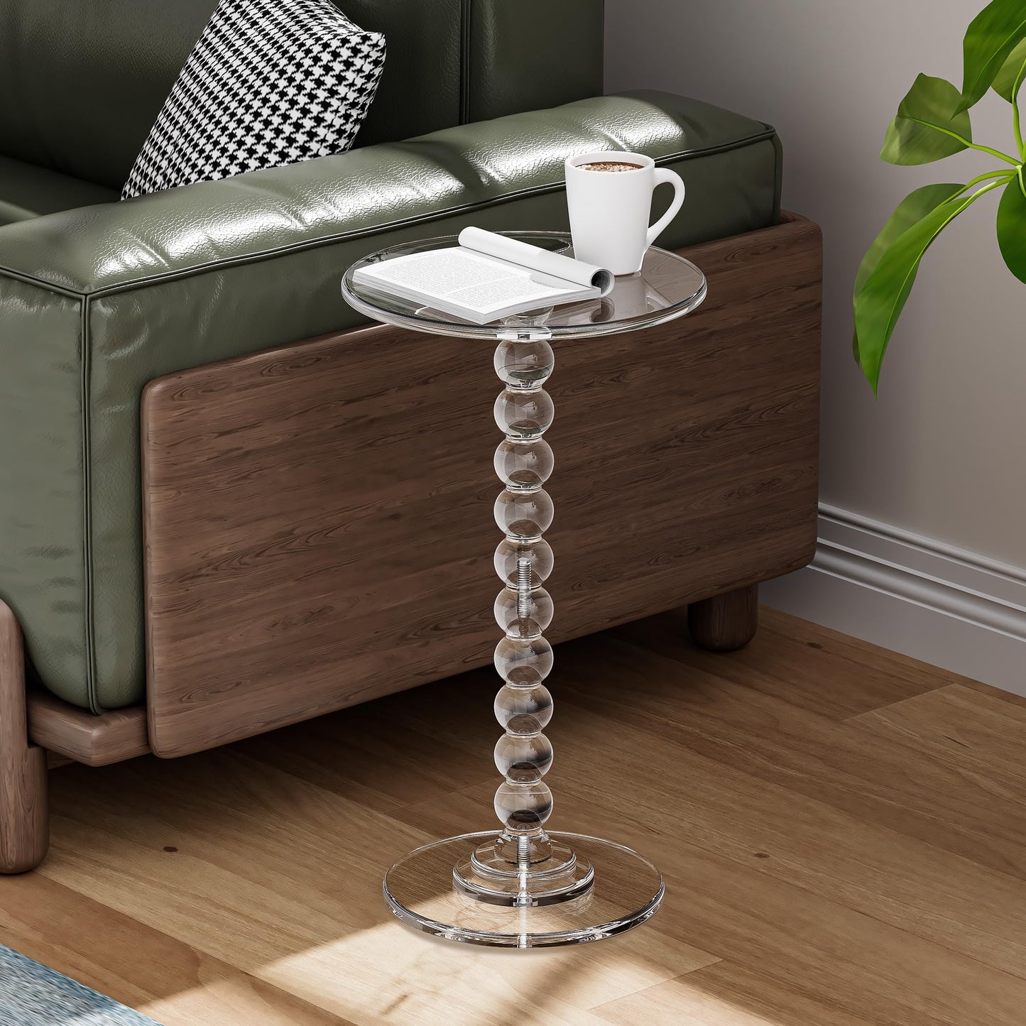 Dewrhiixe Acrylic Round Side Table, End Table with Pedestal Stand Drink Table Martini Accent Table Nightstand for Living Room, Bedroom Balcony