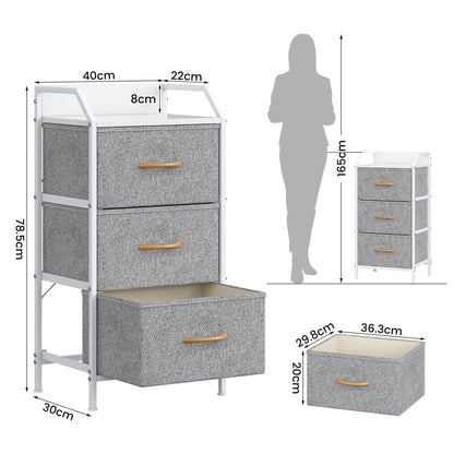 Feonase 3-Drawer Chest of Drawers with Metal Frame & Top Back Shelf – Modern Fabric Storage Cabinet for Bedroom, Living Room, Small Spaces