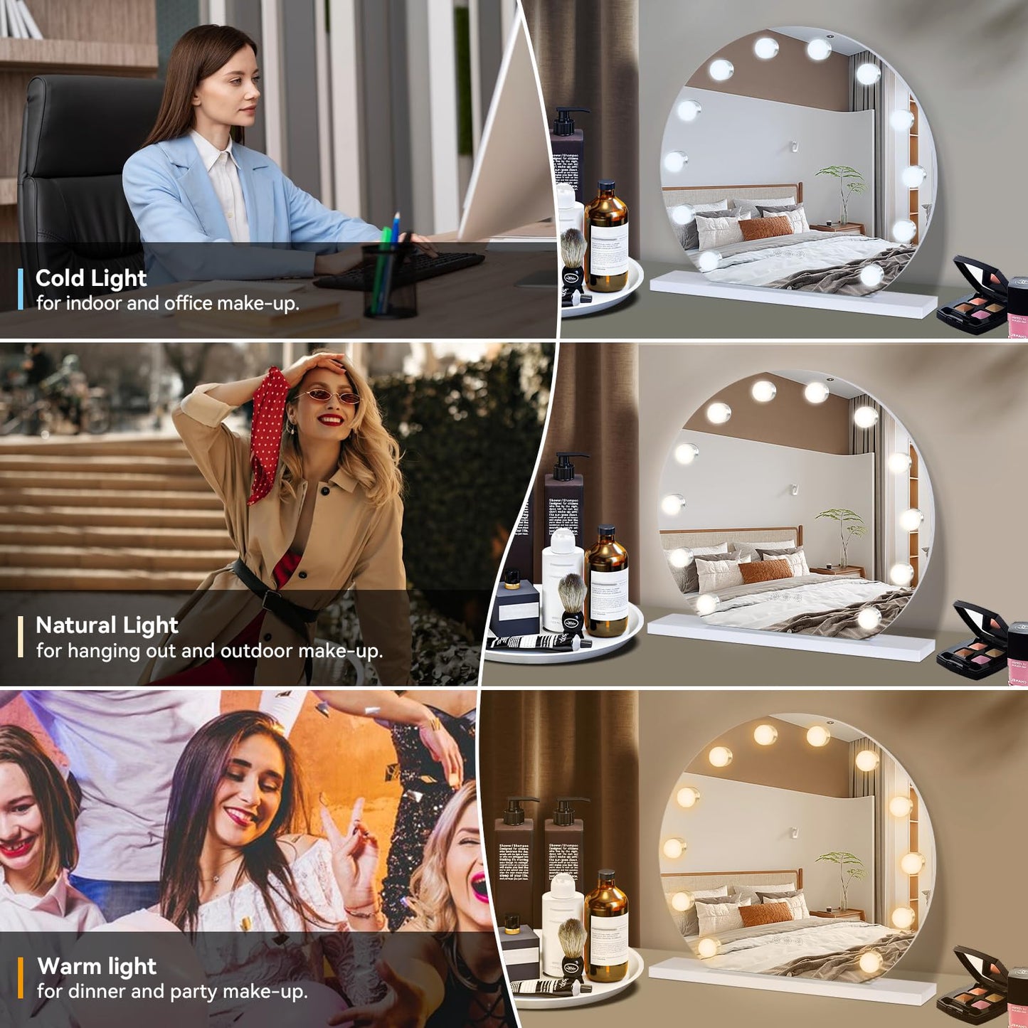 YOURLITE Hollywood Vanity Mirror with Lights, 12 Dimmable LED Bulbs USB Charging Port Round Makeup Mirror, 3 Lighting Modes, Touch Screen Control,