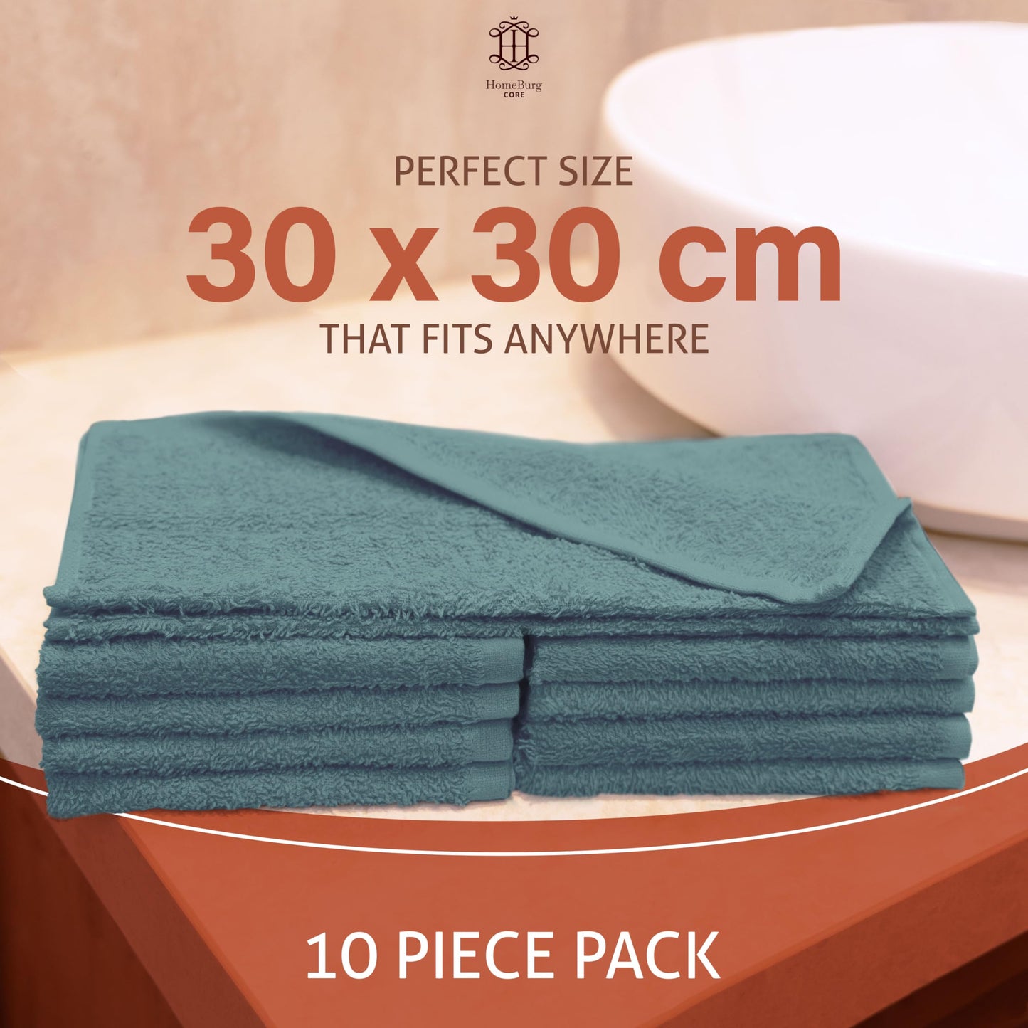 HomeBurg CORE 10-Piece Cotton Washcloths for Bathroom and Kitchen