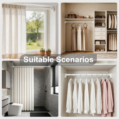 Heavy Duty Tension Pole, Extendable Curtain Rod No Drill - Telescopic Adjustable Rods for Window or Door, Strong Support for Clothes Hanging