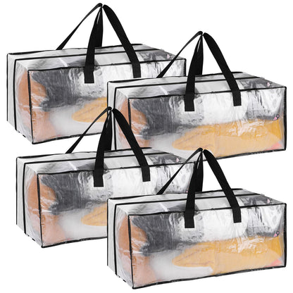 4 Pack 92L Clear Clothes Storage Bags, Waterproof Heavy Duty Moving Storage Tote with Strong Zipper&Handles for Moving House, Blankets